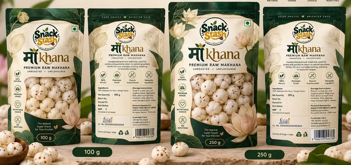 The Snack Stash माँkhana range in 100 g and 250 g packs